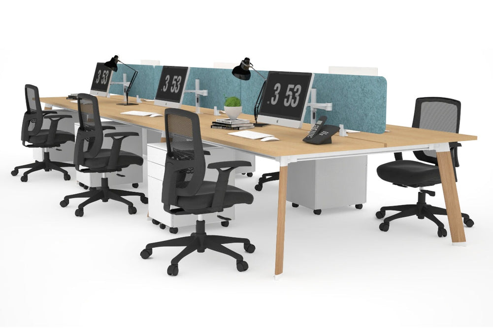 Switch - 6 Person Workstation Wood Imprint Frame [1600L x 800W with Cable Scallop]-maple blue acoustic panel (400H x 1600W) 