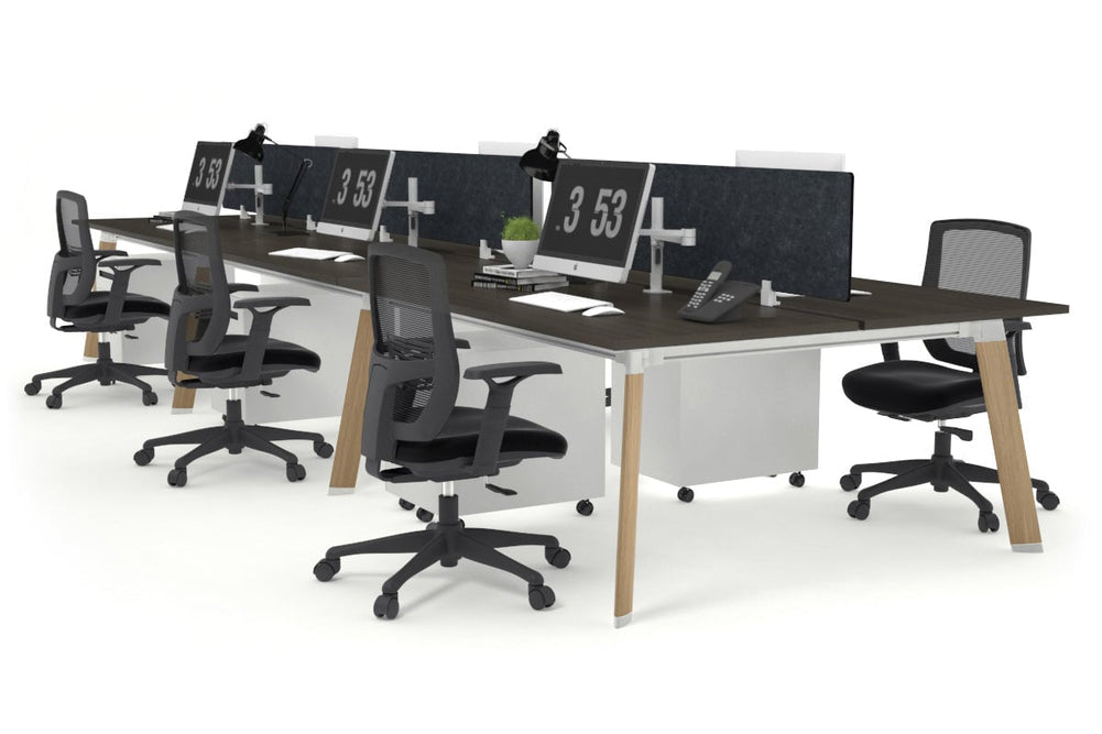 Switch - 6 Person Workstation Wood Imprint Frame [1600L x 800W with Cable Scallop]-dark oak grey acoustic perspex (400H x 1500W) 