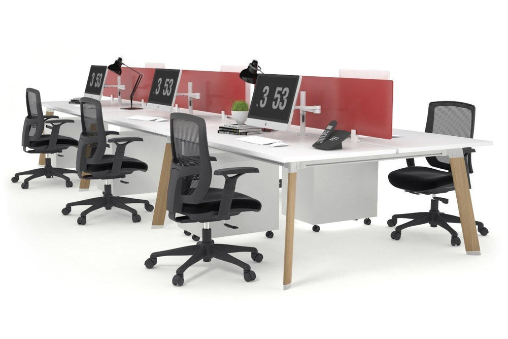 Switch - 6 Person Workstation Wood Imprint Frame [1600L x 800W with Cable Scallop]-white red perspex (400H x 1500W) 