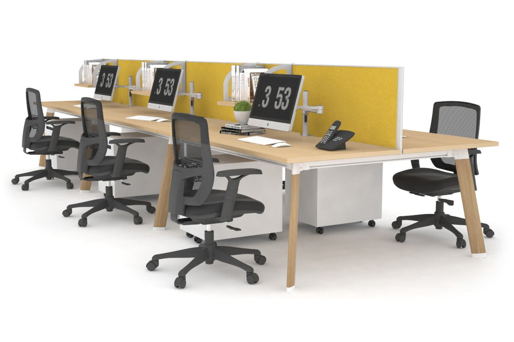 Switch - 6 Person Workstation Wood Imprint Frame [1600L x 800W with Cable Scallop]-maple mustard yellow (500H x 1600W) 