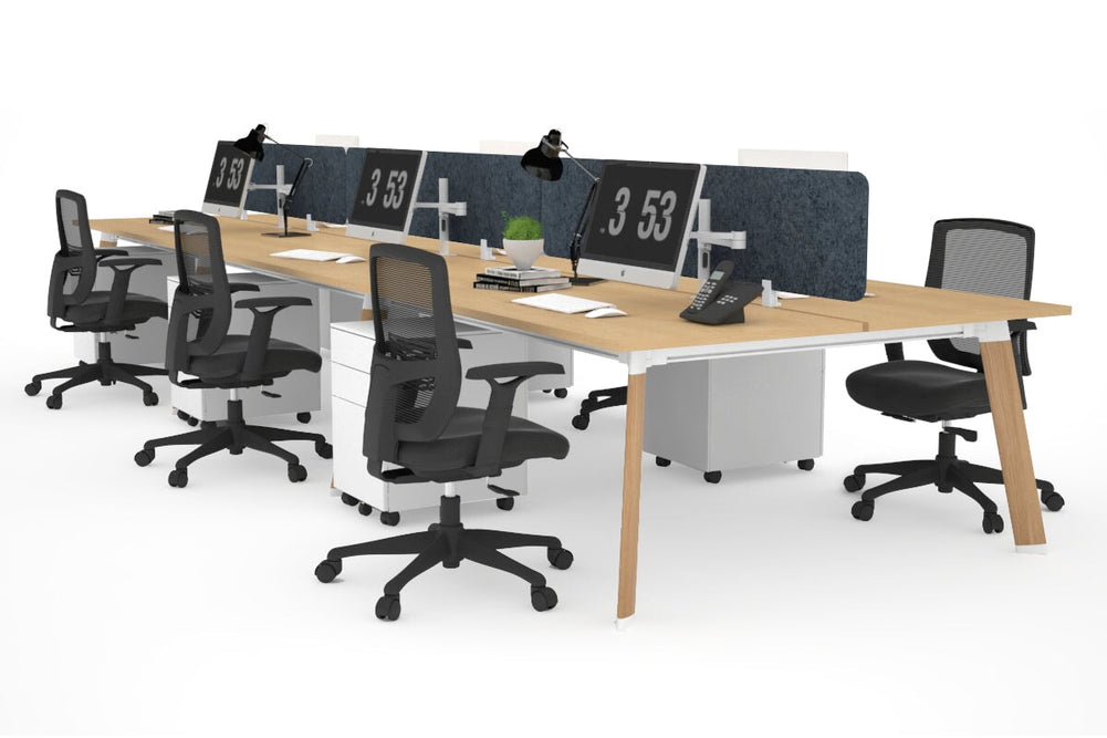 Switch - 6 Person Workstation Wood Imprint Frame [1600L x 800W with Cable Scallop]-maple dark grey acoustic panel (400H x 1600W) 