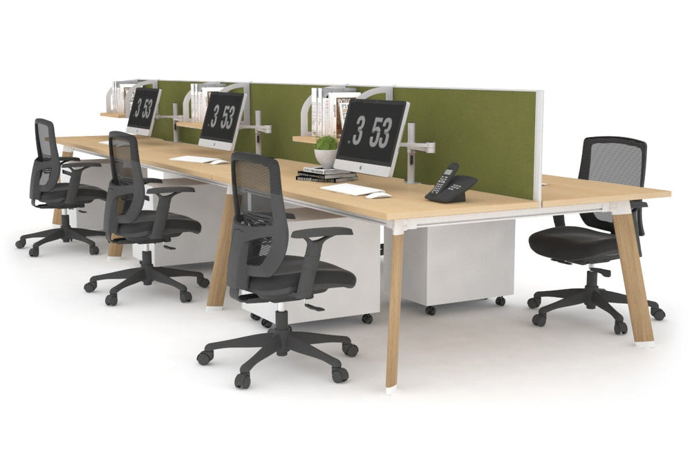 Switch - 6 Person Workstation Wood Imprint Frame [1600L x 800W with Cable Scallop]-maple green moss (500H x 1600W) 