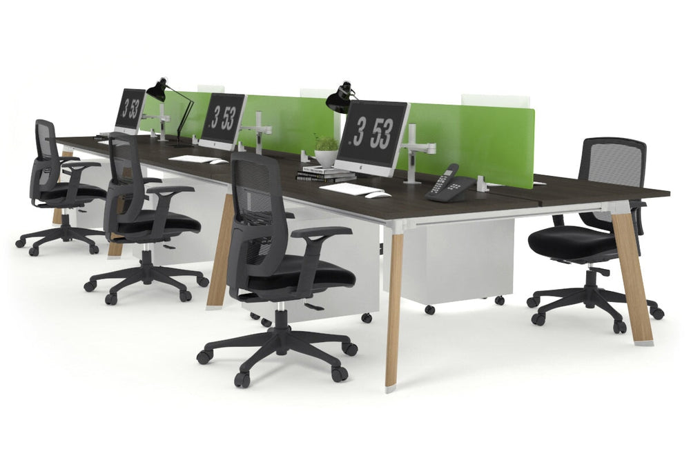 Switch - 6 Person Workstation Wood Imprint Frame [1600L x 800W with Cable Scallop]-dark oak green perspex (400H x 1500W) 
