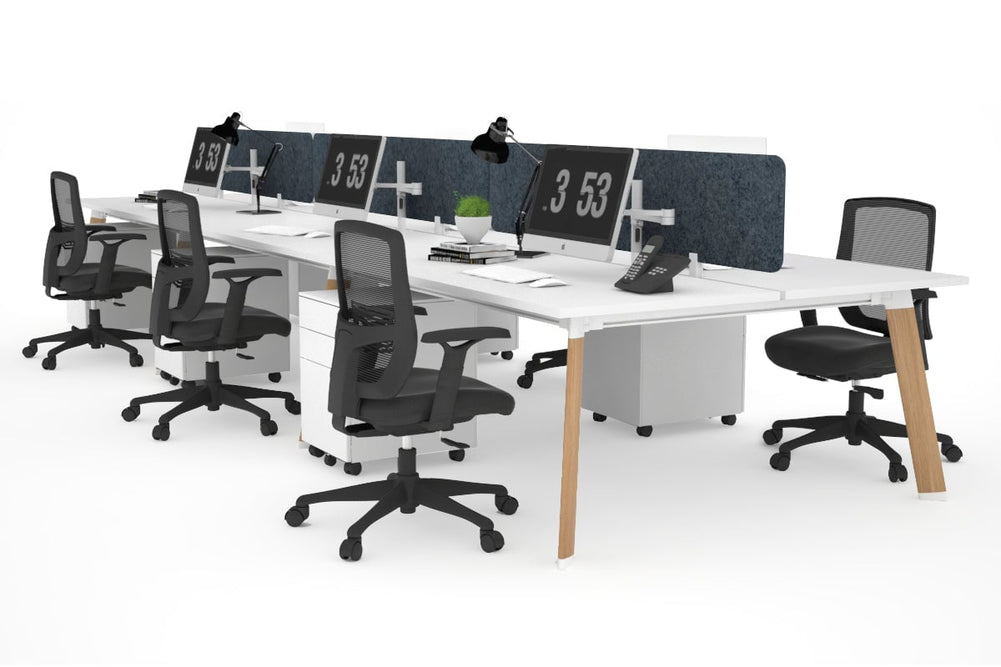 Switch - 6 Person Workstation Wood Imprint Frame [1600L x 800W with Cable Scallop]-white dark grey acoustic panel (400H x 1600W) 