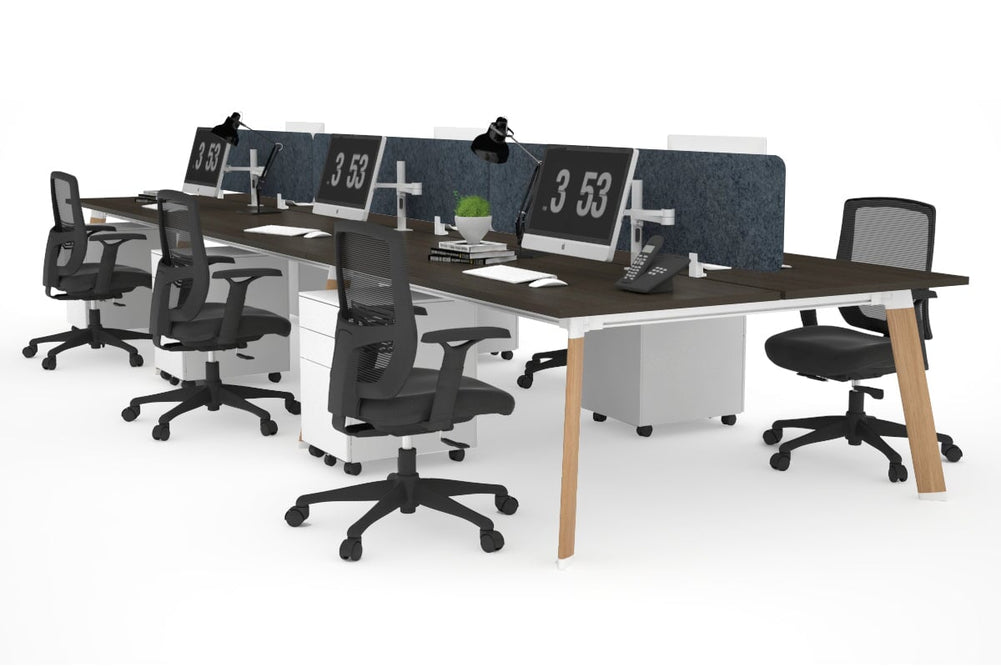 Switch - 6 Person Workstation Wood Imprint Frame [1600L x 800W with Cable Scallop]-dark oak dark grey acoustic panel (400H x 1600W) 