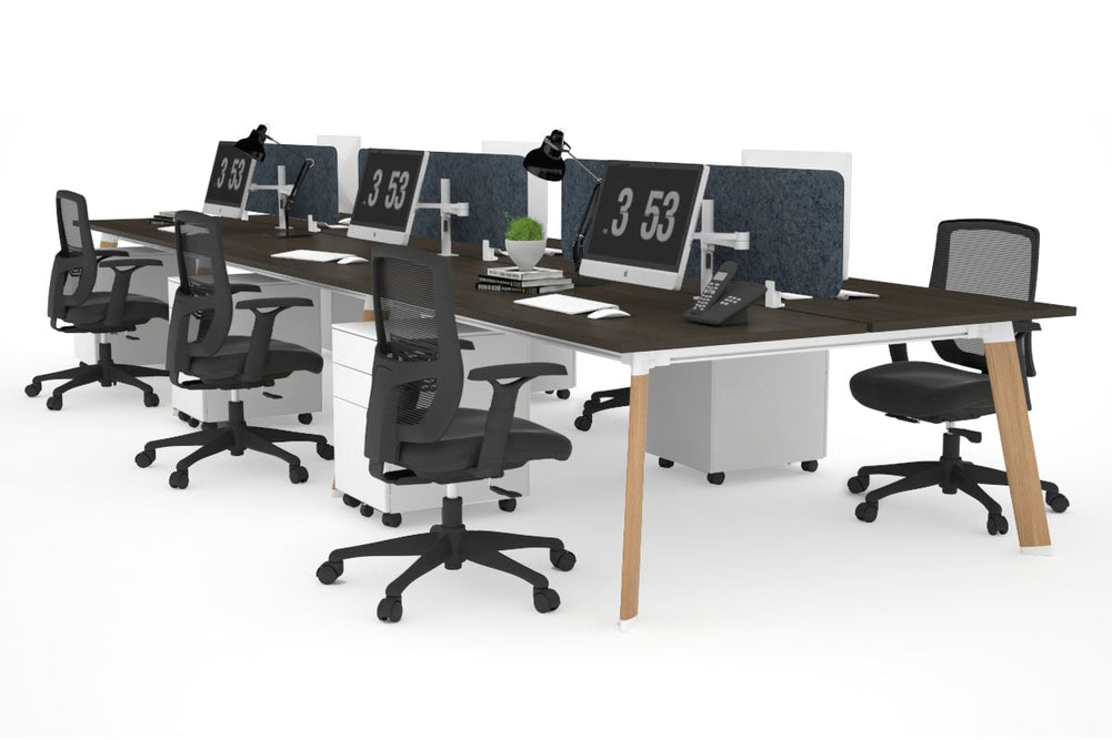 Switch - 6 Person Workstation Wood Imprint Frame [1800L x 700W]-dark oak dark grey acoustic panel (400H x 1600W) 