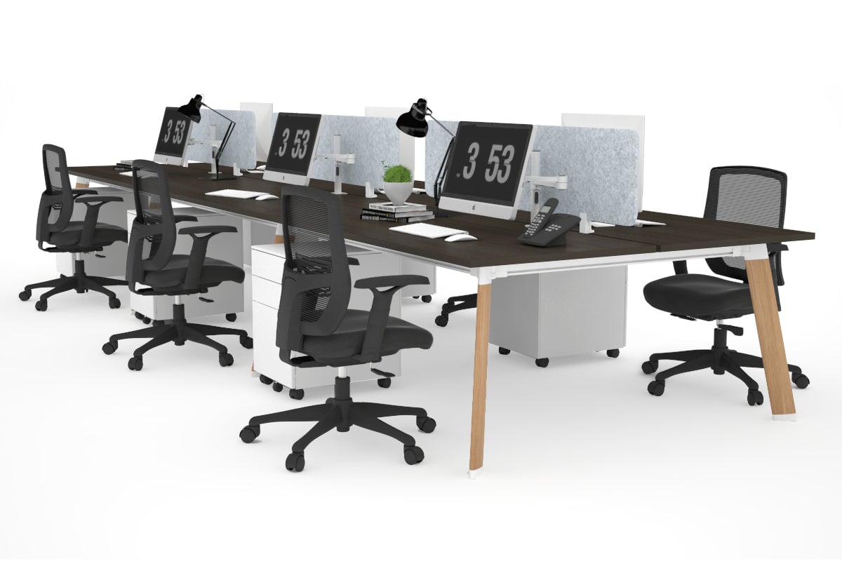 Switch - 6 Person Workstation Wood Imprint Frame [1800L x 700W]-dark oak light grey echo panel (400H x 1600W) 