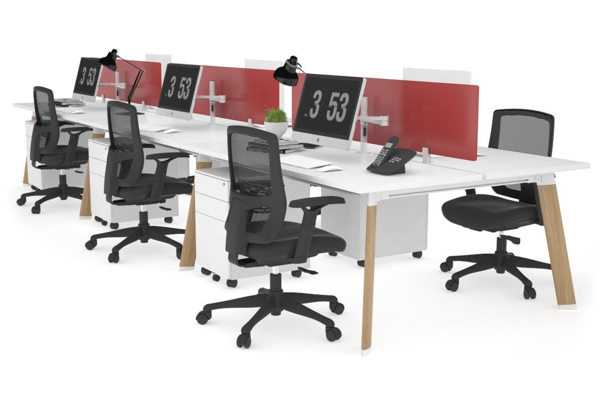Switch - 6 Person Workstation Wood Imprint Frame [1800L x 700W] Jasonl white red perspex (400H x 1500W) 