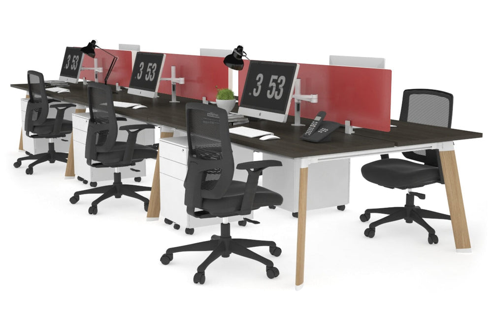 Switch - 6 Person Workstation Wood Imprint Frame [1800L x 700W]-dark oak red perspex (400H x 1500W) 