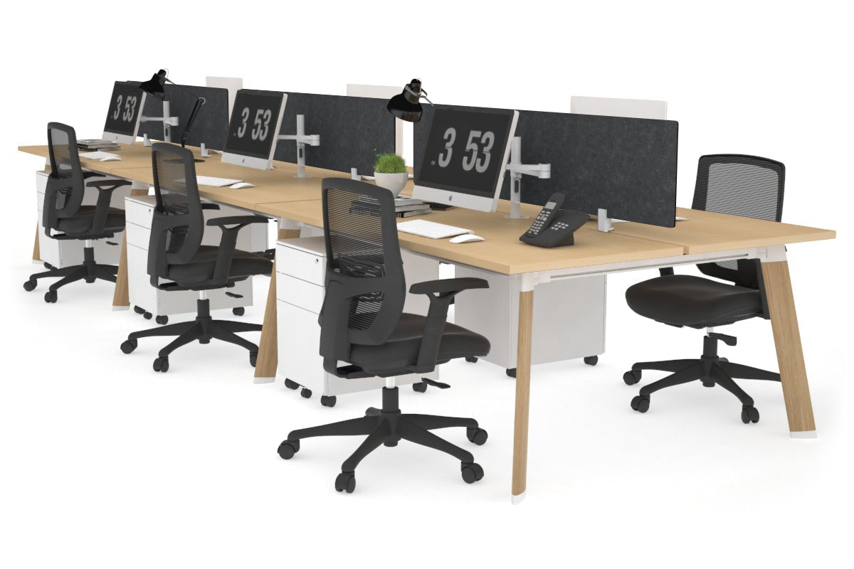 Switch - 6 Person Workstation Wood Imprint Frame [1800L x 700W]-maple grey echo perspex (400H x 1500W) 