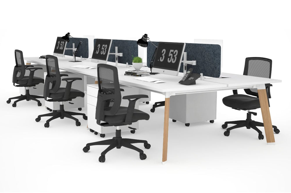 Switch - 6 Person Workstation Wood Imprint Frame [1800L x 800W with Cable Scallop]-white dark grey acoustic panel (400H x 1600W) 