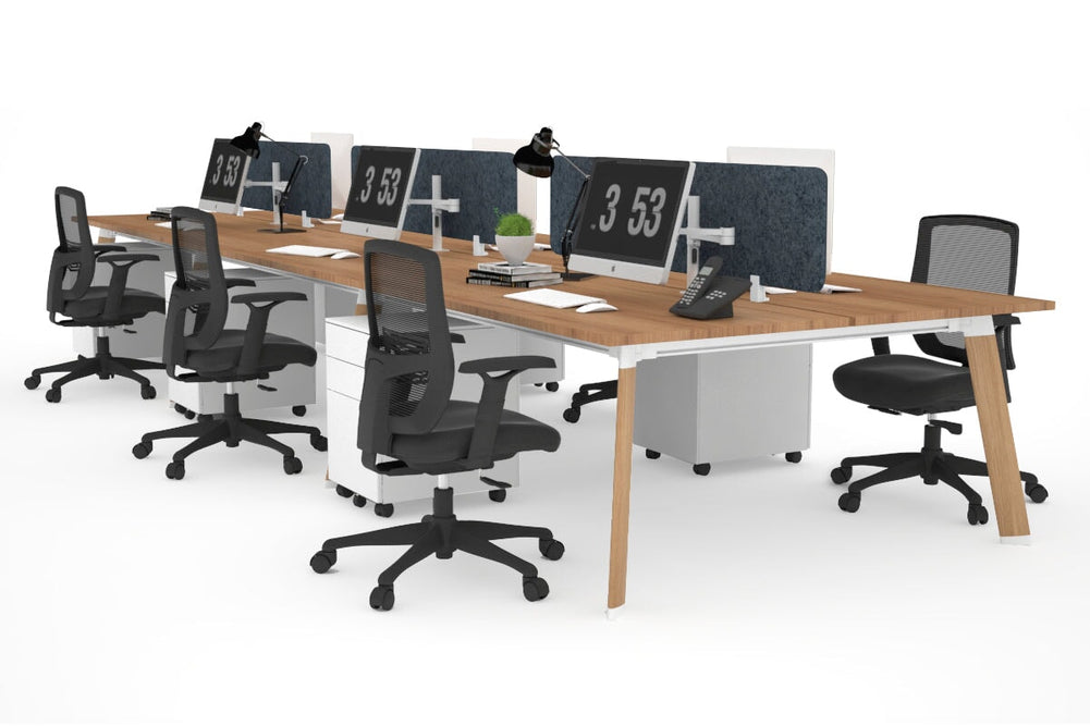 Switch - 6 Person Workstation Wood Imprint Frame [1800L x 800W with Cable Scallop]-salvage oak dark grey acoustic panel (400H x 1600W) 