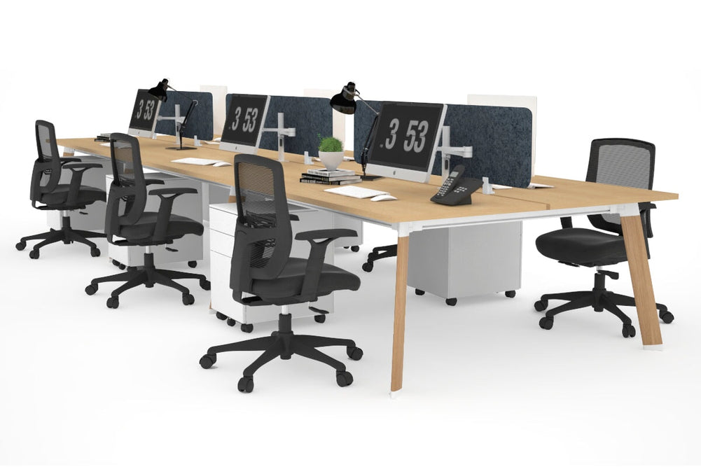 Switch - 6 Person Workstation Wood Imprint Frame [1800L x 800W with Cable Scallop]-maple dark grey acoustic panel (400H x 1600W) 