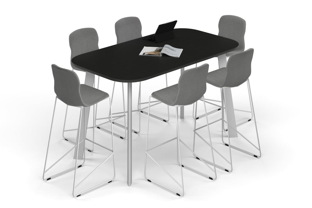 Switch Collaborative Counter High Table - Large Rounded Corners [1800L x 1000W with Large Rounded Corners]-white leg black wood grain 