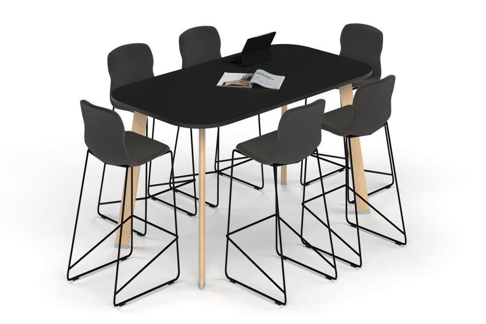 Switch Collaborative Counter High Table - Large Rounded Corners [1800L x 1000W with Large Rounded Corners]-wood imprint leg black wood grain 
