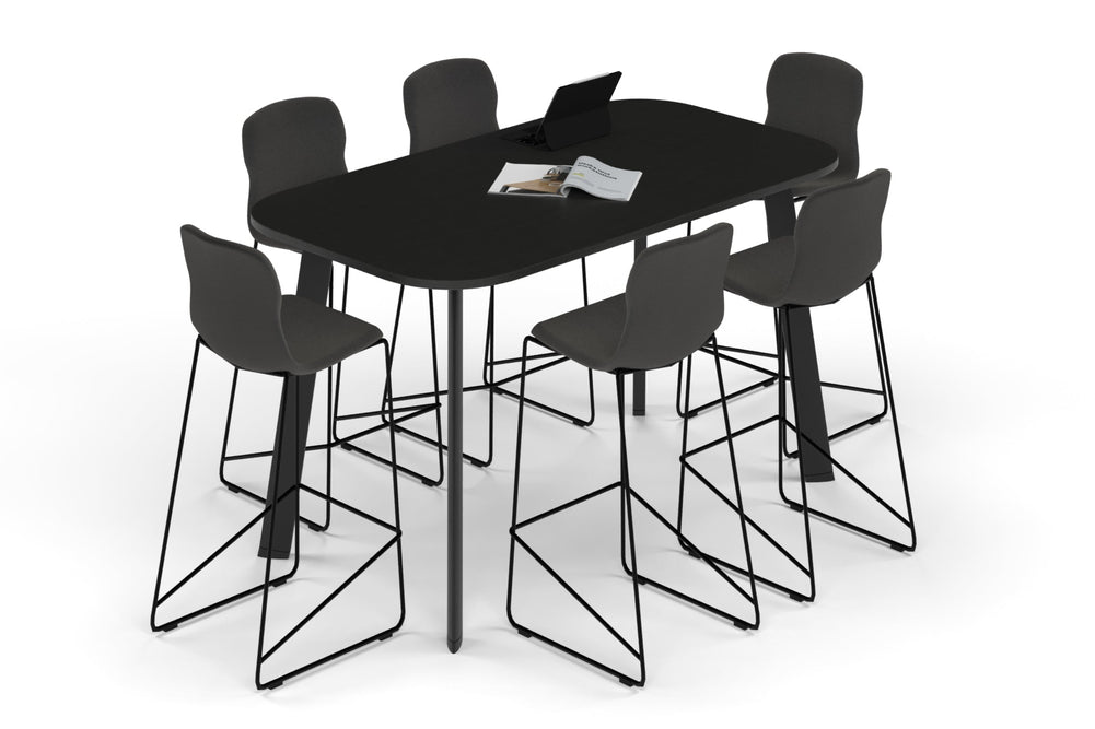 Switch Collaborative Counter High Table - Large Rounded Corners [1800L x 1000W with Large Rounded Corners]-black leg black wood grain 