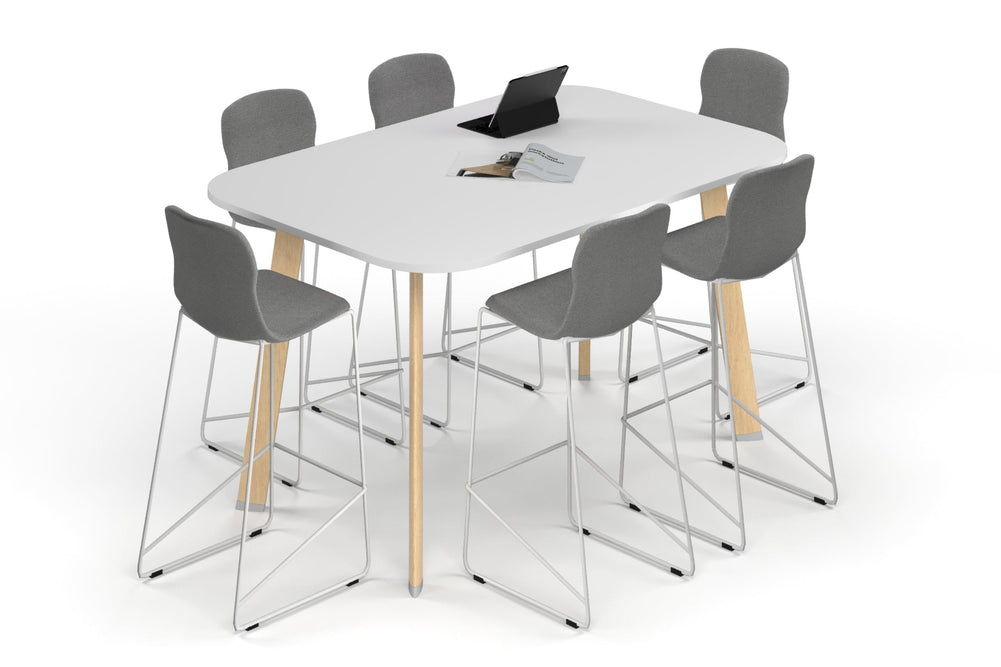 Switch Collaborative Counter High Table - Large Rounded Corners [1800L x 1200W with Large Rounded Corners]-wood imprint leg white 