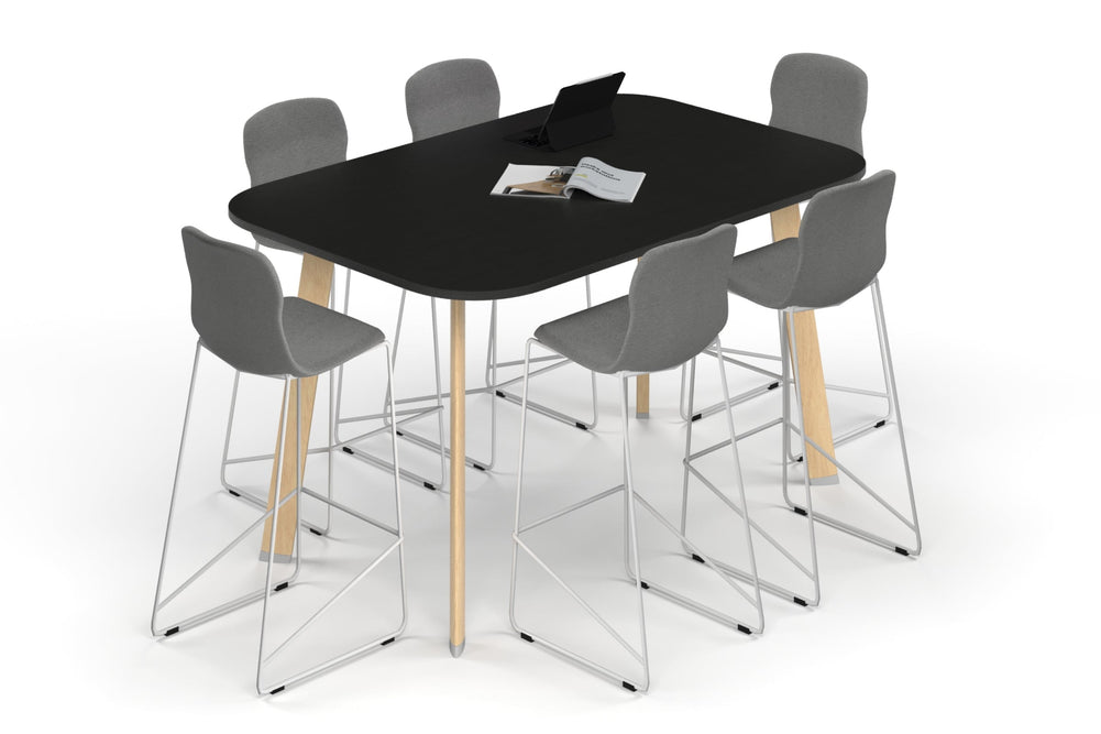 Switch Collaborative Counter High Table - Large Rounded Corners [1800L x 1200W with Large Rounded Corners]-wood imprint leg black wood grain 