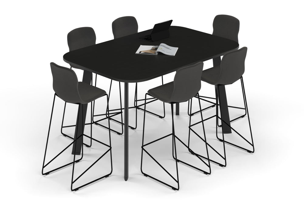 Switch Collaborative Counter High Table - Large Rounded Corners [1800L x 1200W with Large Rounded Corners]-black leg black wood grain 