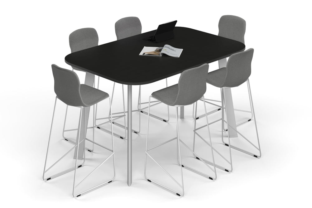 Switch Collaborative Counter High Table - Large Rounded Corners [1800L x 1200W with Large Rounded Corners]-white leg black wood grain 