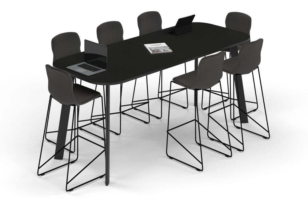 Switch Collaborative Counter High Table - Large Rounded Corners [2400L x 1000W with Large Rounded Corners]-black leg black wood grain 