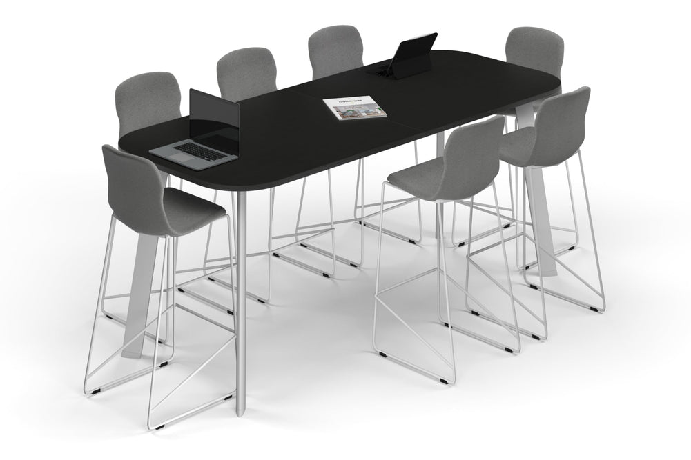 Switch Collaborative Counter High Table - Large Rounded Corners [2400L x 1000W with Large Rounded Corners]-white leg black wood grain 