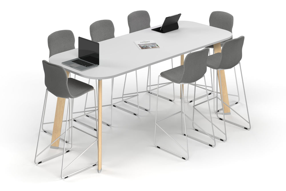 Switch Collaborative Counter High Table - Large Rounded Corners [2400L x 1000W with Large Rounded Corners]-wood imprint leg white 