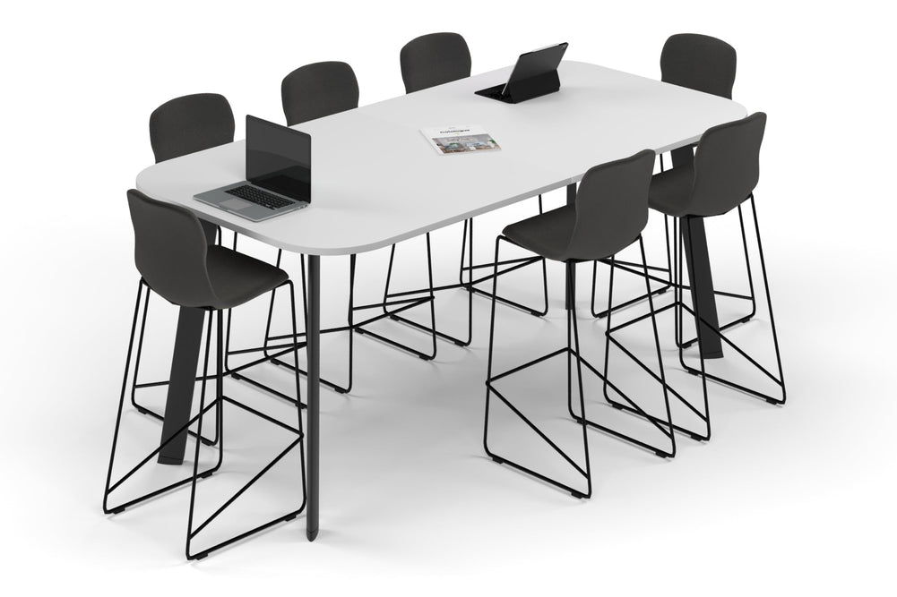 Switch Collaborative Counter High Table - Large Rounded Corners [2400L x 1200W with Large Rounded Corners]-black leg white 