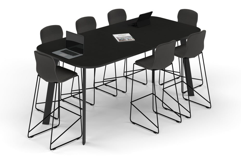 Switch Collaborative Counter High Table - Large Rounded Corners [2400L x 1200W with Large Rounded Corners]-black leg black wood grain 