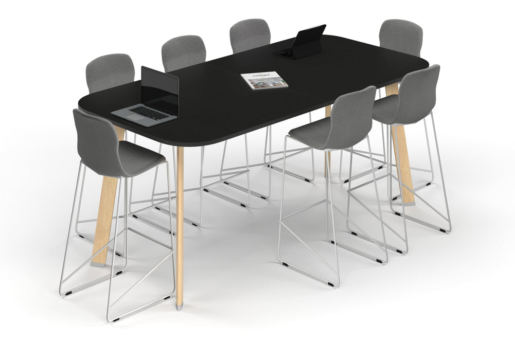Switch Collaborative Counter High Table - Large Rounded Corners [2400L x 1200W with Large Rounded Corners]-wood imprint leg black wood grain 