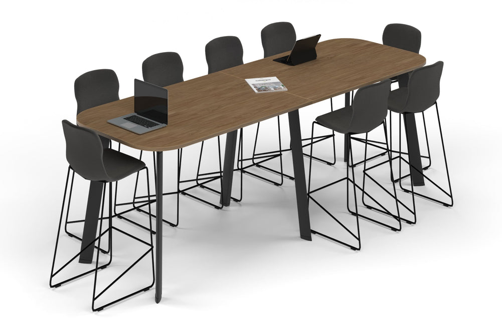 Switch Collaborative Counter High Table - Large Rounded Corners [3000L x 1000W with Large Rounded Corners]-black leg salvage oak 