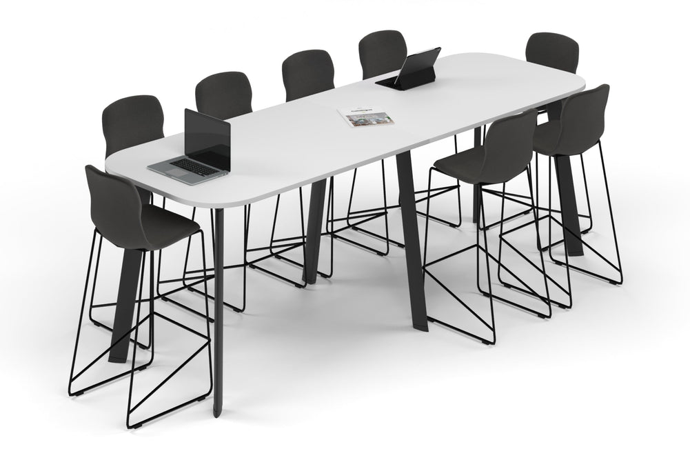 Switch Collaborative Counter High Table - Large Rounded Corners [3000L x 1000W with Large Rounded Corners]-black leg white 