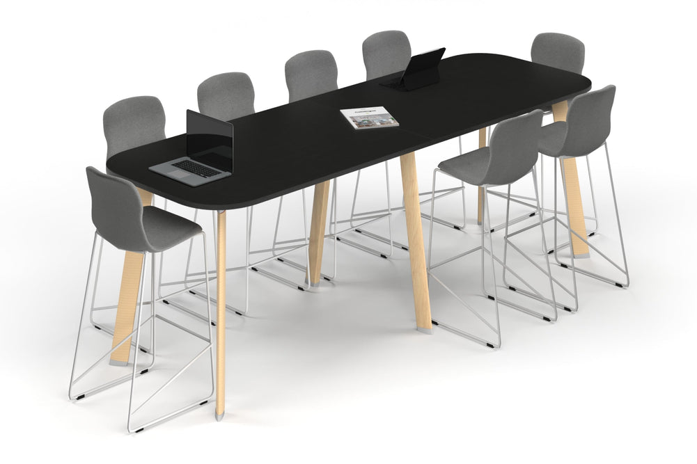 Switch Collaborative Counter High Table - Large Rounded Corners [3000L x 1000W with Large Rounded Corners]-wood imprint leg black wood grain 