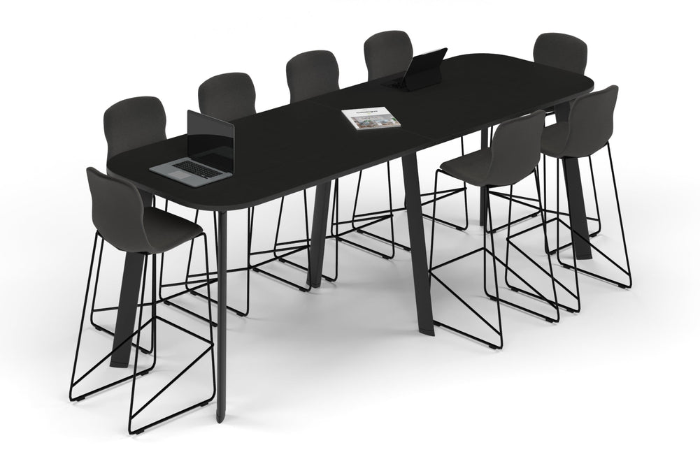 Switch Collaborative Counter High Table - Large Rounded Corners [3000L x 1000W with Large Rounded Corners]-black leg black wood grain 