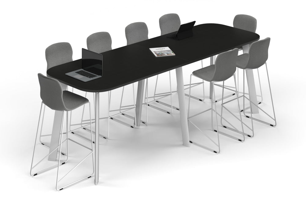 Switch Collaborative Counter High Table - Large Rounded Corners [3000L x 1000W with Large Rounded Corners]-white leg black wood grain 