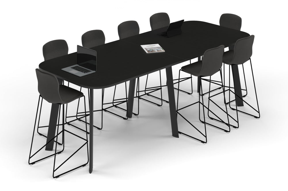 Switch Collaborative Counter High Table - Large Rounded Corners [3000L x 1200W with Large Rounded Corners]-black leg black wood grain 