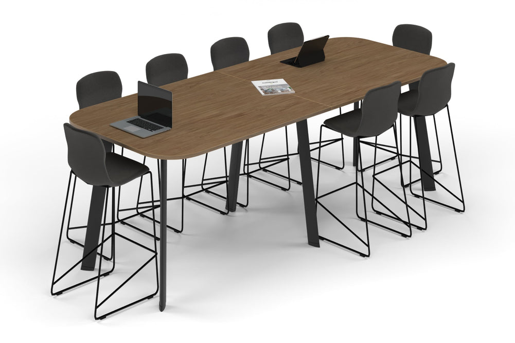 Switch Collaborative Counter High Table - Large Rounded Corners [3000L x 1200W with Large Rounded Corners]-black leg salvage oak 