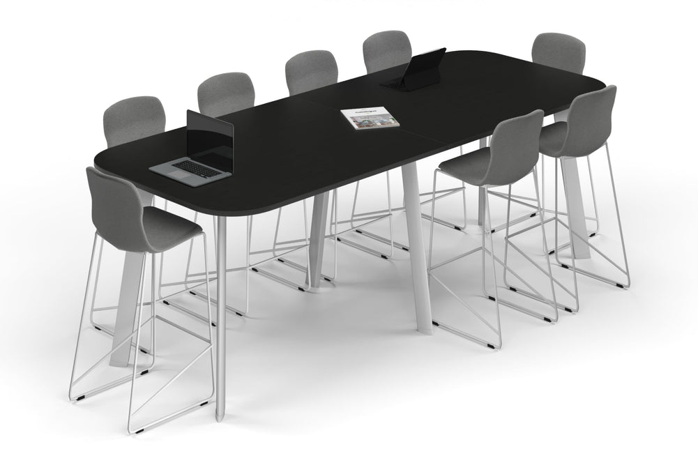 Switch Collaborative Counter High Table - Large Rounded Corners [3000L x 1200W with Large Rounded Corners]-white leg black wood grain 