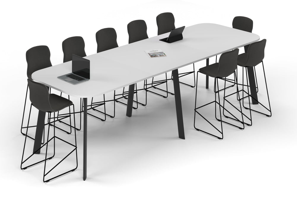 Switch Collaborative Counter High Table - Large Rounded Corners [3600L x 1200W with Large Rounded Corners]-black leg white 