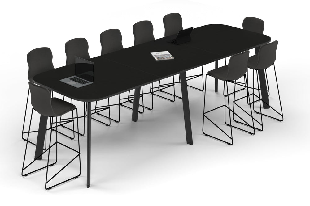 Switch Collaborative Counter High Table - Large Rounded Corners [3600L x 1200W with Large Rounded Corners]-black leg black wood grain 