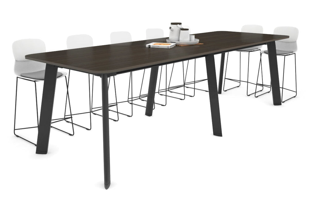 Switch Collaborative Large Counter High Table - Rounded Corners [3200L x 1100W with Rounded Corners]-black leg dark oak 