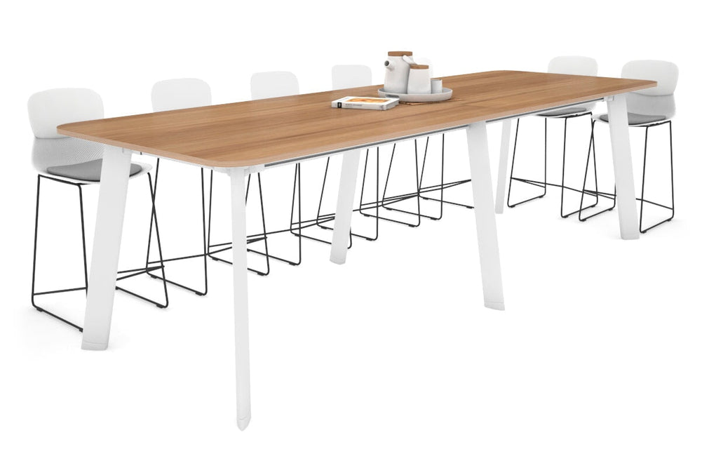 Switch Collaborative Large Counter High Table - Rounded Corners [3200L x 1100W with Rounded Corners]-white leg salvage oak 