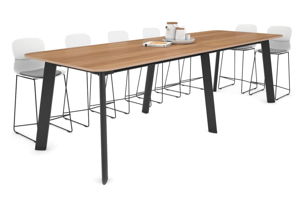 Switch Collaborative Large Counter High Table - Rounded Corners [3200L x 1100W with Rounded Corners]-black leg salvage oak 