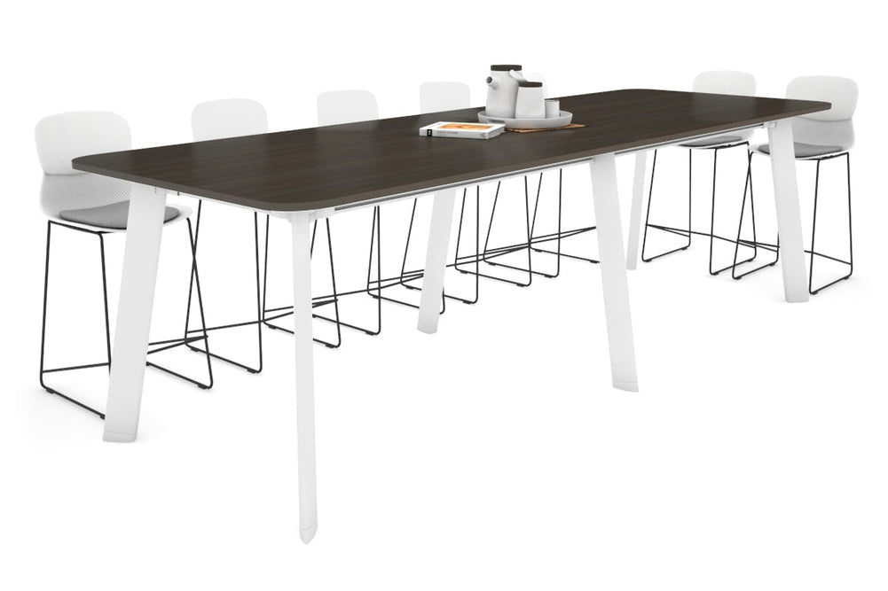 Switch Collaborative Large Counter High Table - Rounded Corners [3200L x 1100W with Rounded Corners]-white leg dark oak 