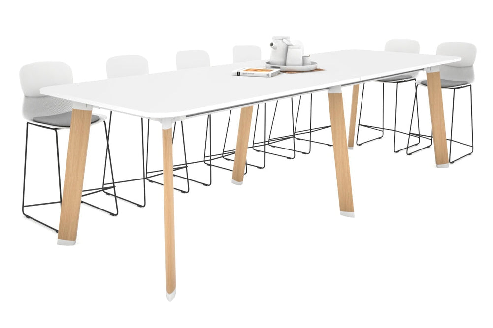 Switch Collaborative Large Counter High Table - Rounded Corners [3200L x 1100W with Rounded Corners]-wood imprint leg white 
