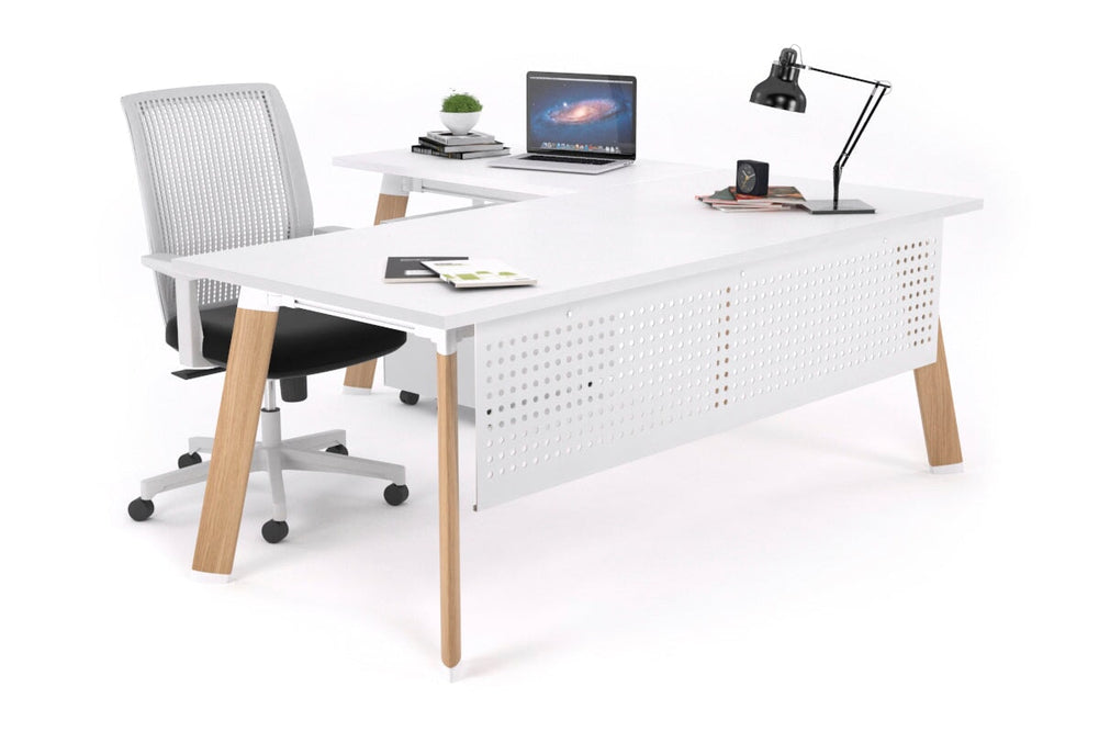 Switch Executive Corner Office Desk [1600L x 1450W]-wood imprint leg white modesty panel