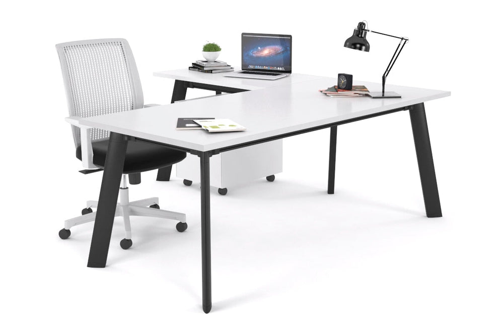 Switch Executive Corner Office Desk [1600L x 1450W]-black leg white none