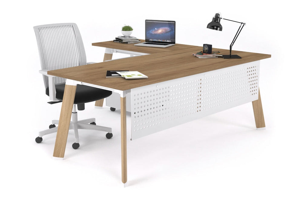 Switch Executive Corner Office Desk [1600L x 1450W]-wood imprint leg salvage oak modesty panel