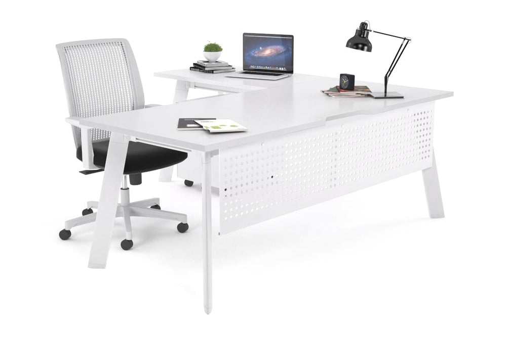 Switch Executive Corner Office Desk [1600L x 1550W with Cable Scallop]-white leg white modesty panel