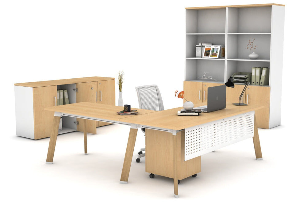 Switch Executive Corner Office Desk [1600L x 1700W]-black leg dark oak modesty panel